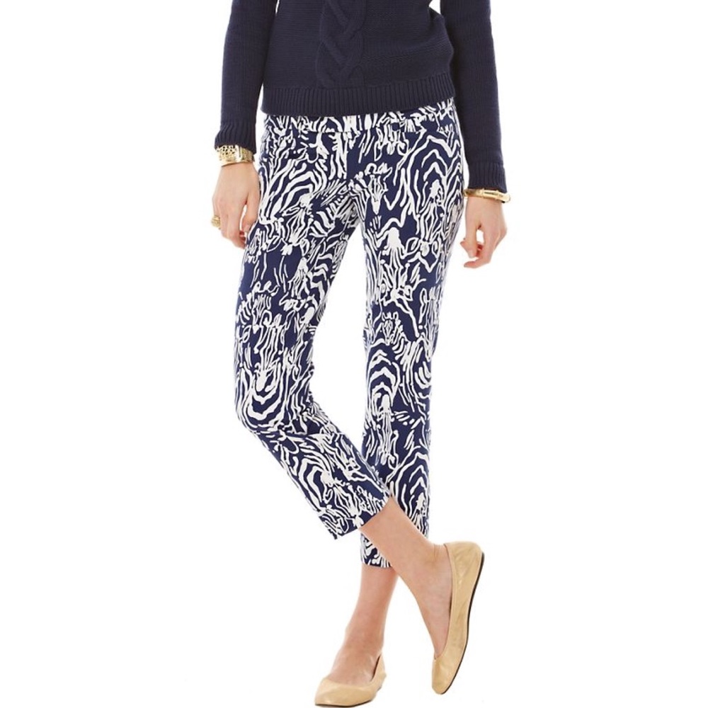 Lilly Pulitzer Luxury Capri Navy Blue Zebra Pants